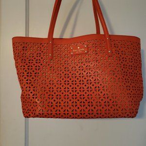 KATE SPADE ORANGE LARGE LEATHER TOTE BAG